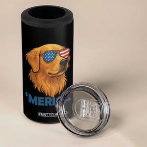 Patriotic Dog 'Merica 4 in 1 Can Cooler Tumbler Golden Retriever Sunglasses Funny 4th Of July TS02 Print Your Wear