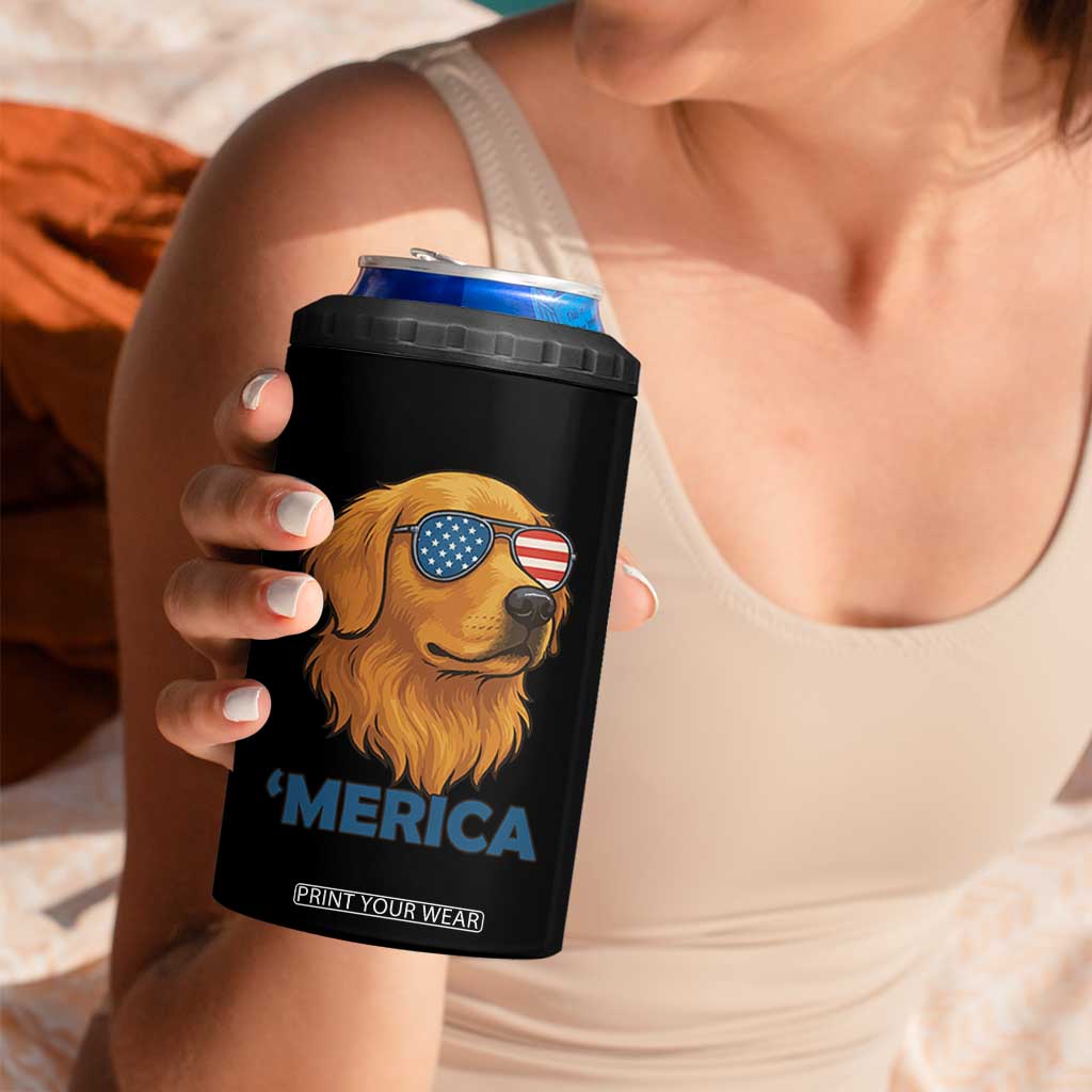 Patriotic Dog 'Merica 4 in 1 Can Cooler Tumbler Golden Retriever Sunglasses Funny 4th Of July TS02 Print Your Wear