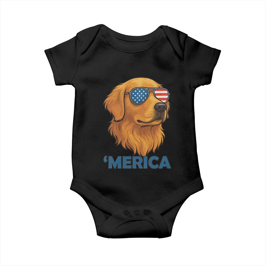 Patriotic Dog 'Merica Baby Onesie Golden Retriever Sunglasses Funny 4th Of July TS02 Black Print Your Wear