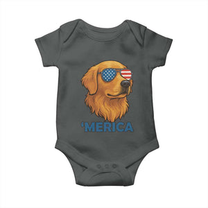 Patriotic Dog 'Merica Baby Onesie Golden Retriever Sunglasses Funny 4th Of July TS02 Dark Heather Print Your Wear