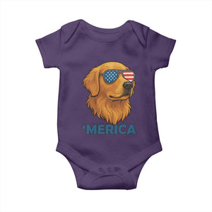 Patriotic Dog 'Merica Baby Onesie Golden Retriever Sunglasses Funny 4th Of July TS02 Purple Print Your Wear
