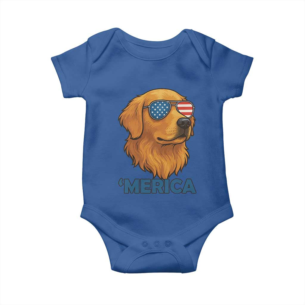 Patriotic Dog 'Merica Baby Onesie Golden Retriever Sunglasses Funny 4th Of July TS02 Royal Blue Print Your Wear