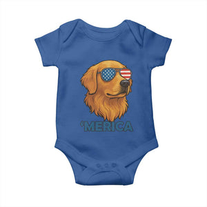 Patriotic Dog 'Merica Baby Onesie Golden Retriever Sunglasses Funny 4th Of July TS02 Royal Blue Print Your Wear