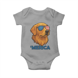 Patriotic Dog 'Merica Baby Onesie Golden Retriever Sunglasses Funny 4th Of July TS02 Sport Gray Print Your Wear