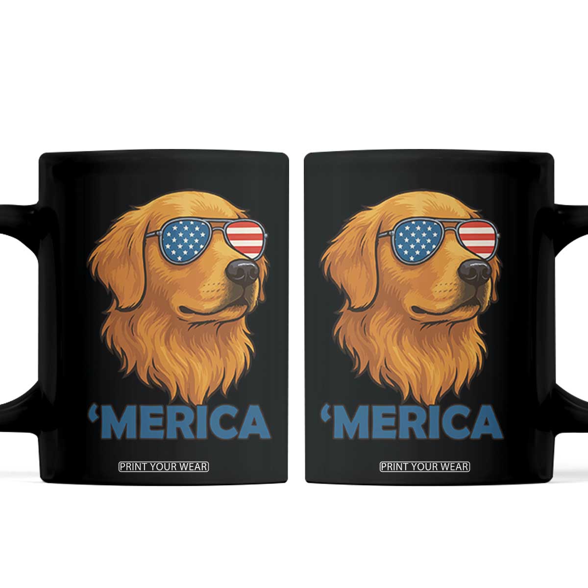 Patriotic Dog 'Merica Coffee Mug Golden Retriever Sunglasses Funny 4th Of July TS02 Black Print Your Wear