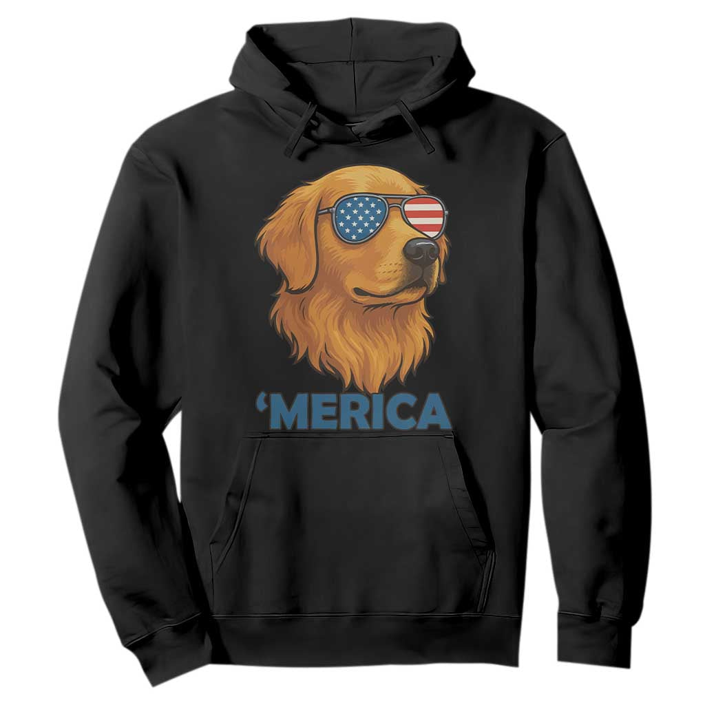 Patriotic Dog 'Merica Hoodie Golden Retriever Sunglasses Funny 4th Of July TS02 Black Print Your Wear
