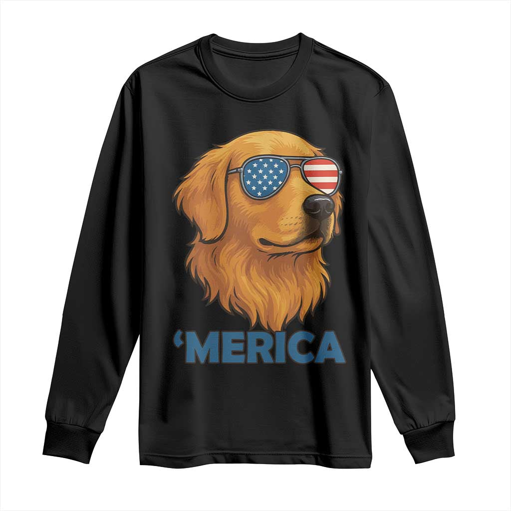 Patriotic Dog 'Merica Long Sleeve Shirt Golden Retriever Sunglasses Funny 4th Of July TS02 Black Print Your Wear