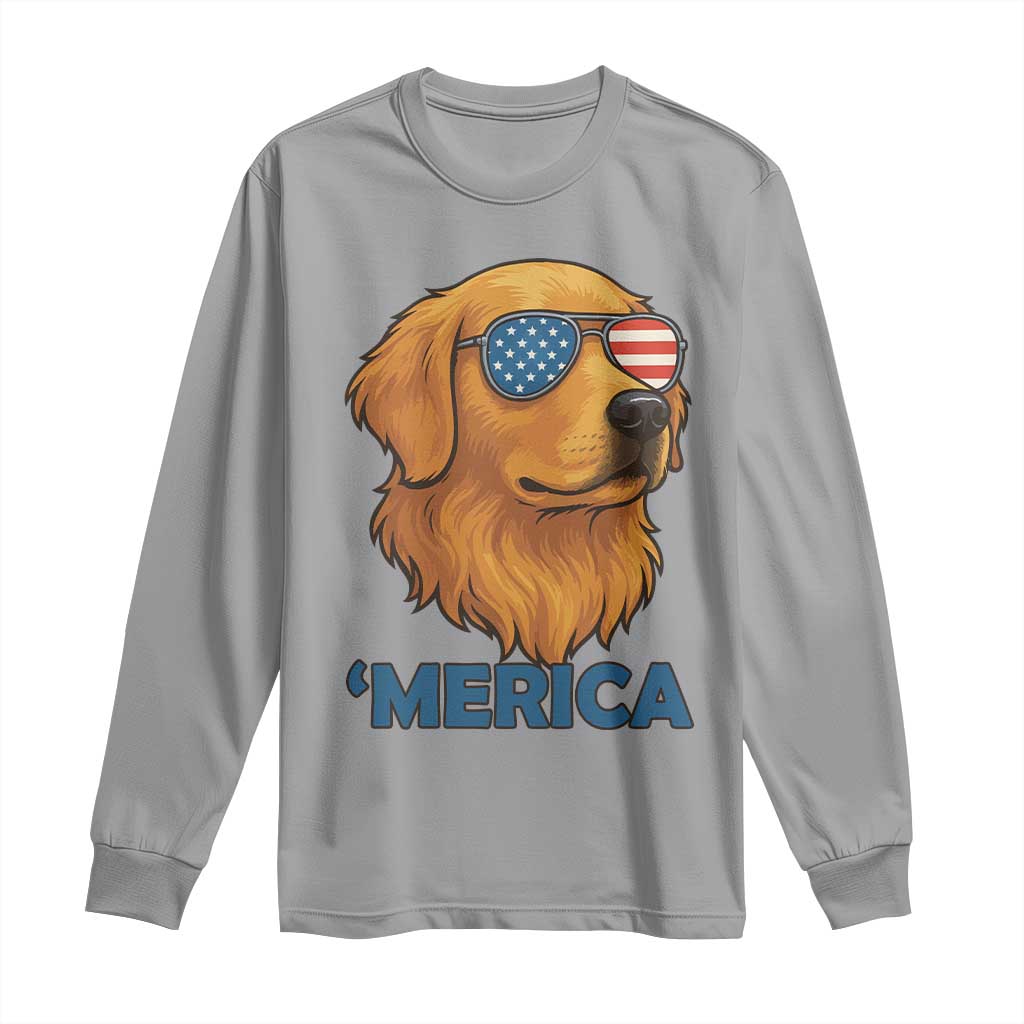 Patriotic Dog 'Merica Long Sleeve Shirt Golden Retriever Sunglasses Funny 4th Of July TS02 Sport Gray Print Your Wear