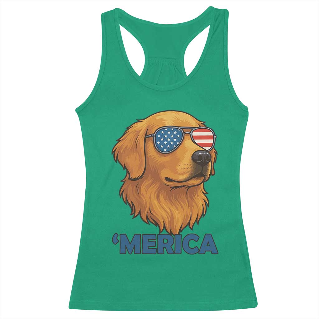 Patriotic Dog 'Merica Racerback Tank Top Golden Retriever Sunglasses Funny 4th Of July TS02 Irish Green Print Your Wear
