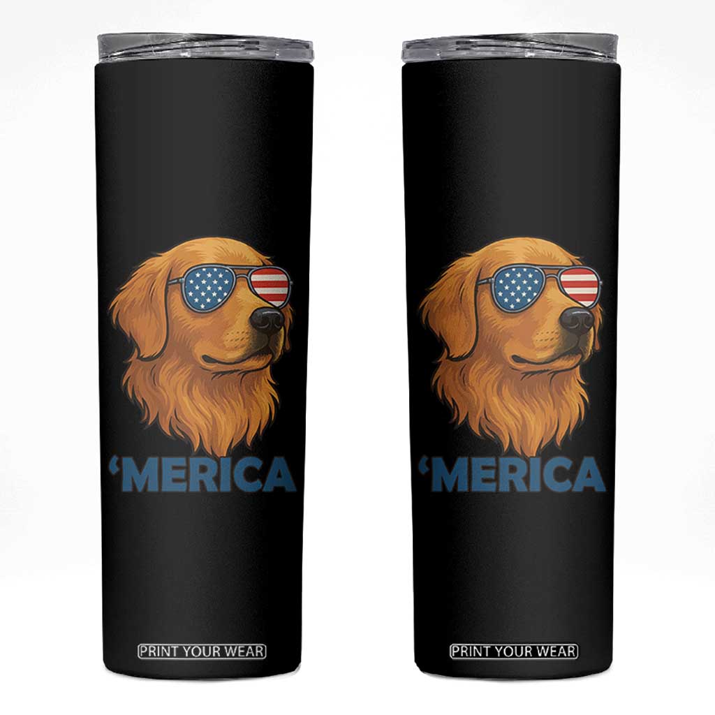 Patriotic Dog 'Merica Skinny Tumbler Golden Retriever Sunglasses Funny 4th Of July TS02 Black Print Your Wear