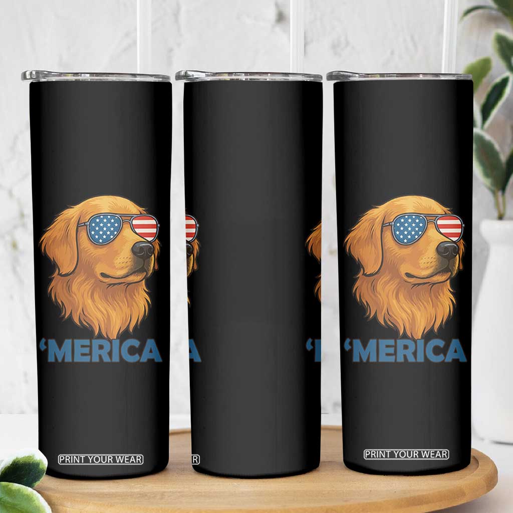 Patriotic Dog 'Merica Skinny Tumbler Golden Retriever Sunglasses Funny 4th Of July TS02 Print Your Wear