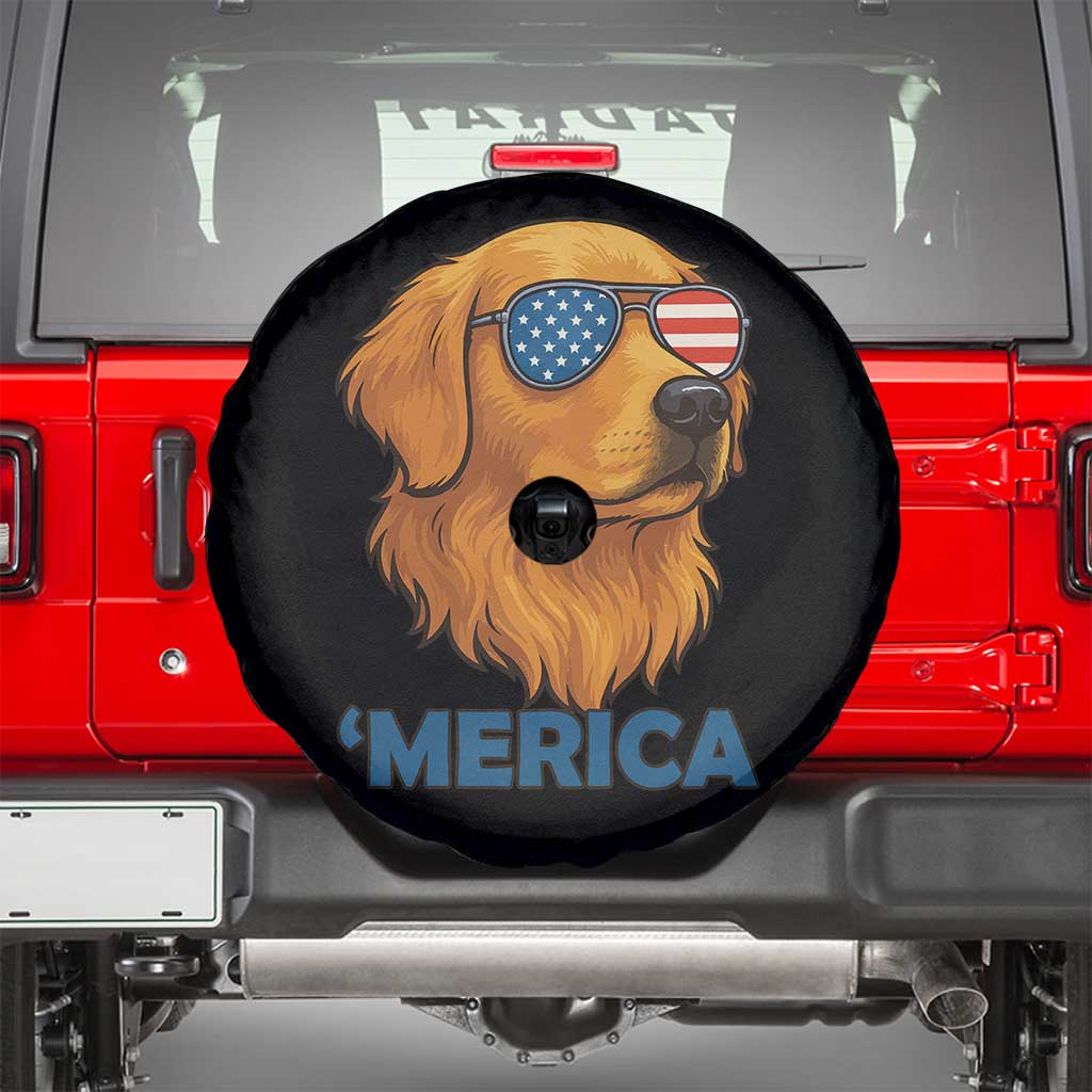 Patriotic Dog 'Merica Spare Tire Cover Golden Retriever Sunglasses Funny 4th Of July TS02 Black Print Your Wear