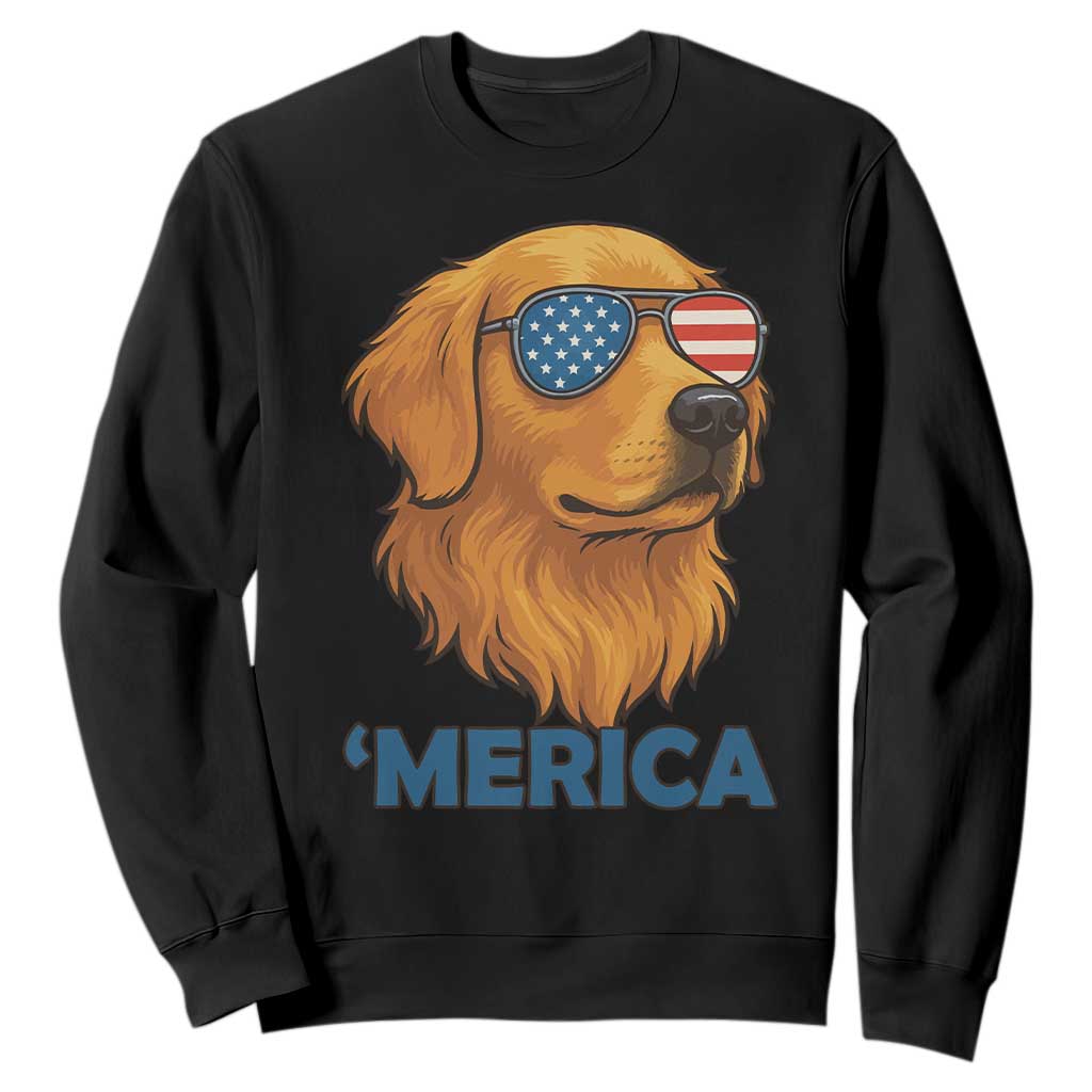 Patriotic Dog 'Merica Sweatshirt Golden Retriever Sunglasses Funny 4th Of July TS02 Black Print Your Wear