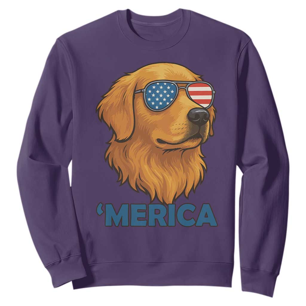 Patriotic Dog 'Merica Sweatshirt Golden Retriever Sunglasses Funny 4th Of July TS02 Purple Print Your Wear
