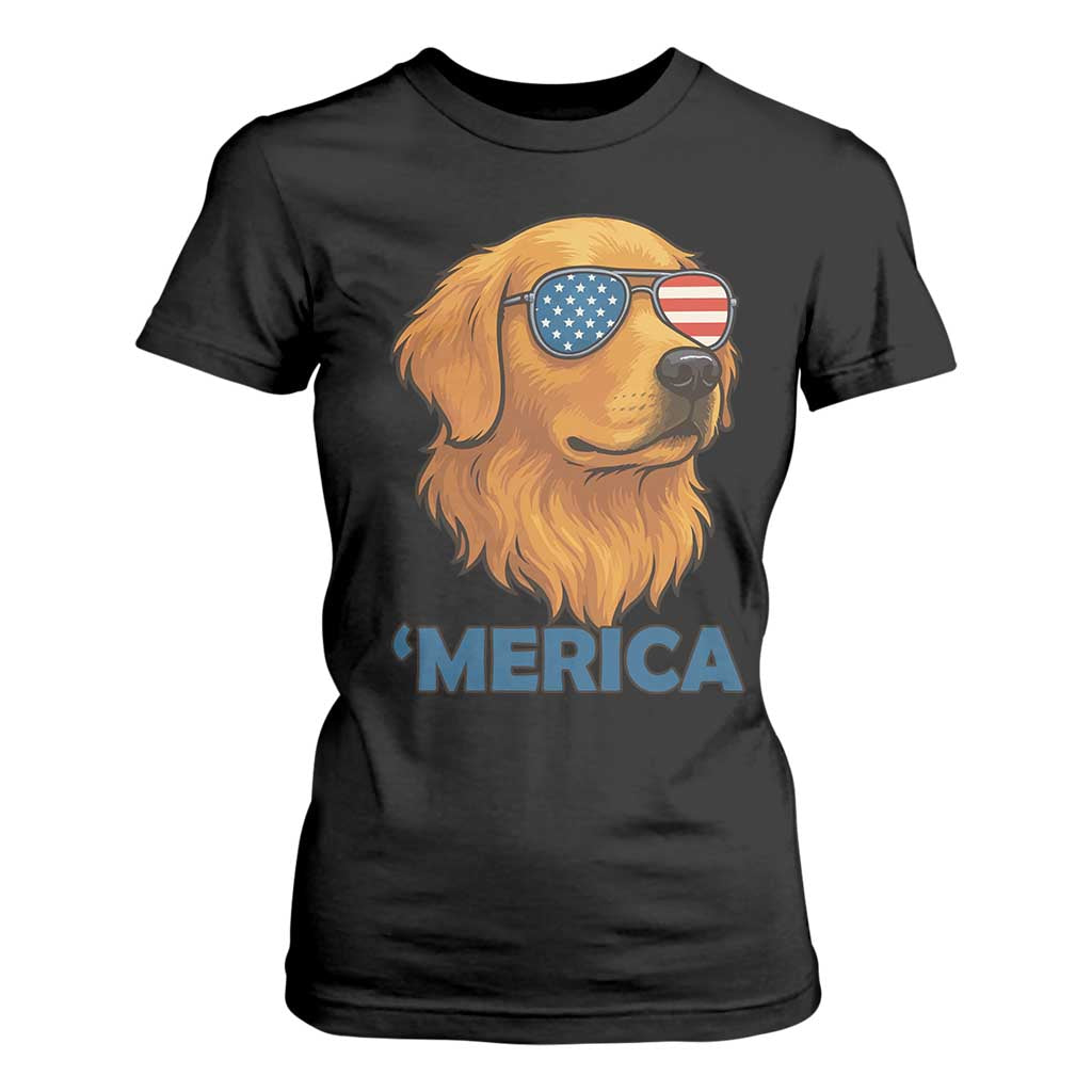 Patriotic Dog 'Merica T Shirt For Women Golden Retriever Sunglasses Funny 4th Of July TS02 Black Print Your Wear