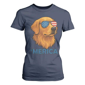 Patriotic Dog 'Merica T Shirt For Women Golden Retriever Sunglasses Funny 4th Of July TS02 Navy Print Your Wear