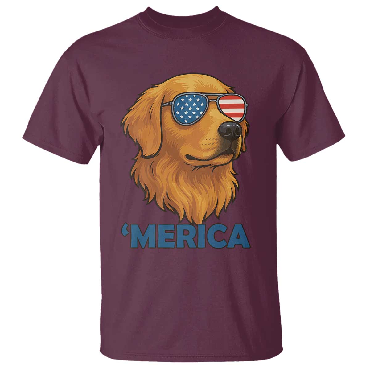 Patriotic Dog 'Merica T Shirt Golden Retriever Sunglasses Funny 4th Of July TS02 Maroon Print Your Wear