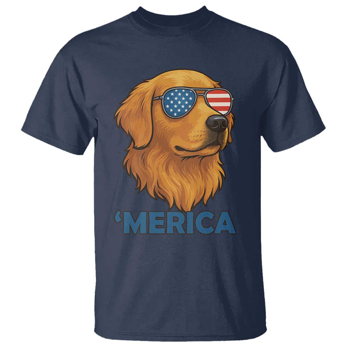 Patriotic Dog 'Merica T Shirt Golden Retriever Sunglasses Funny 4th Of July TS02 Navy Print Your Wear