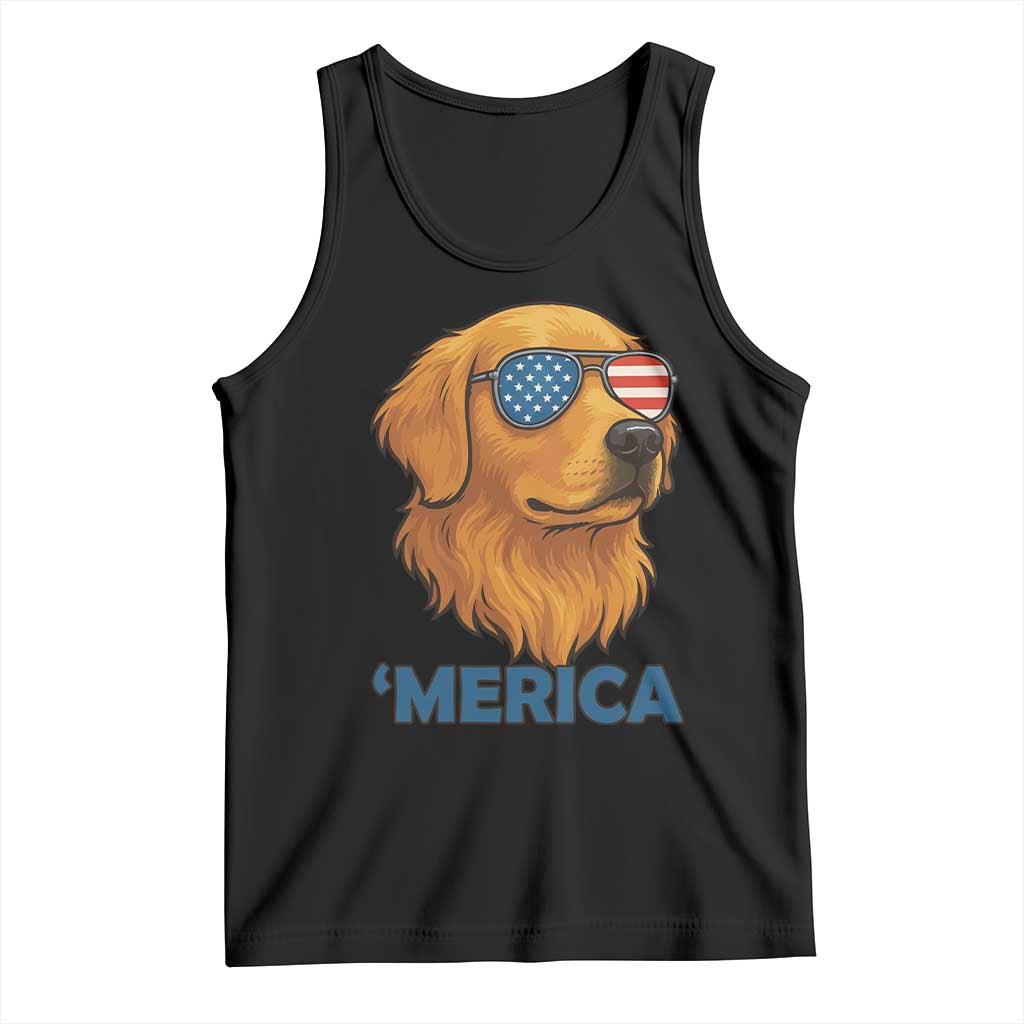 Patriotic Dog 'Merica Tank Top Golden Retriever Sunglasses Funny 4th Of July TS02 Black Print Your Wear