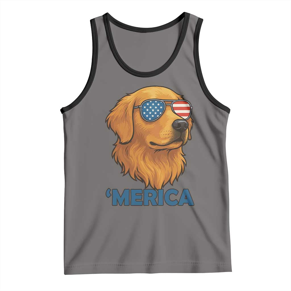 Patriotic Dog 'Merica Tank Top Golden Retriever Sunglasses Funny 4th Of July TS02 Deep Heather Black Print Your Wear