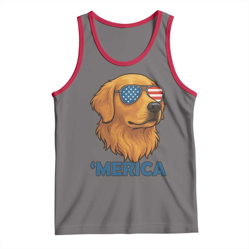 Patriotic Dog 'Merica Tank Top Golden Retriever Sunglasses Funny 4th Of July TS02 Deep Heather Red Print Your Wear