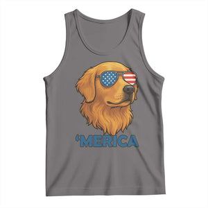 Patriotic Dog 'Merica Tank Top Golden Retriever Sunglasses Funny 4th Of July TS02 Deep Heather Print Your Wear