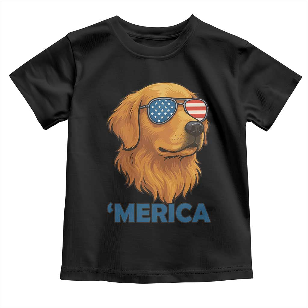 Patriotic Dog 'Merica Toddler T Shirt Golden Retriever Sunglasses Funny 4th Of July TS02 Black Print Your Wear