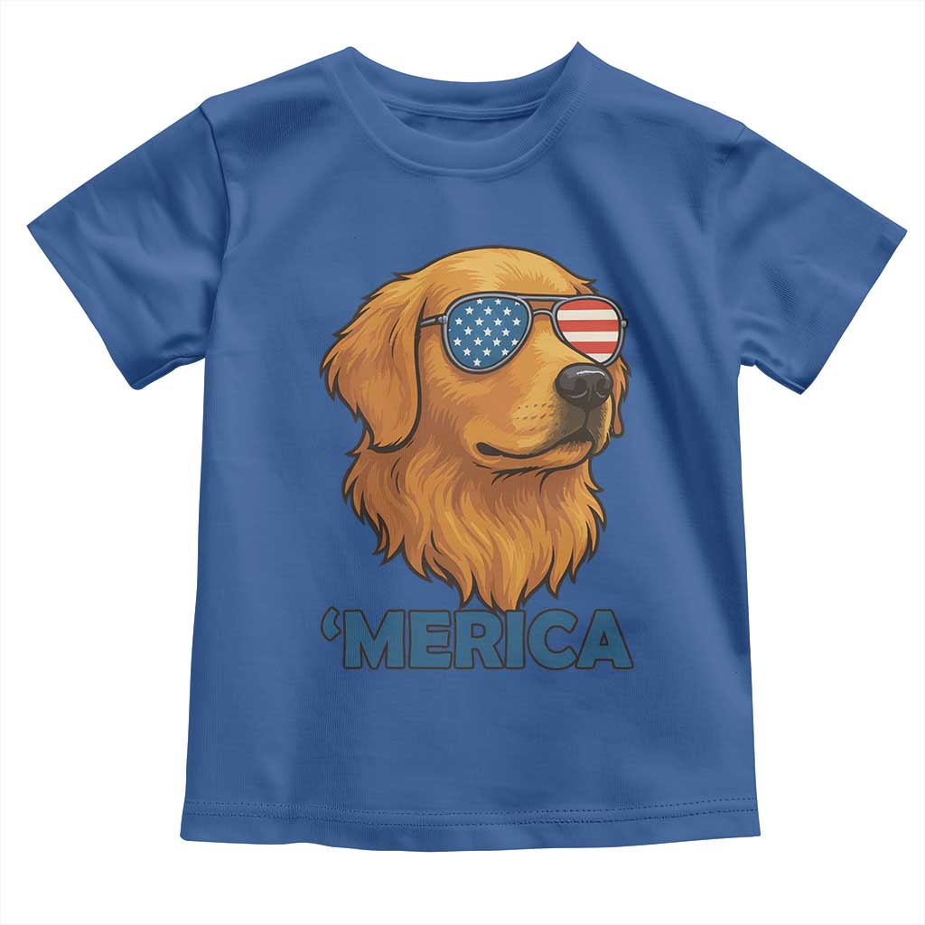 Patriotic Dog 'Merica Toddler T Shirt Golden Retriever Sunglasses Funny 4th Of July TS02 Royal Blue Print Your Wear