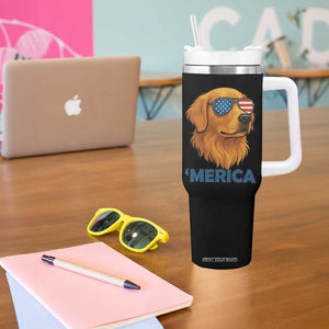 Patriotic Dog 'Merica Tumbler With Handle Golden Retriever Sunglasses Funny 4th Of July TS02 Print Your Wear