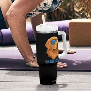 Patriotic Dog 'Merica Tumbler With Handle Golden Retriever Sunglasses Funny 4th Of July TS02 Print Your Wear