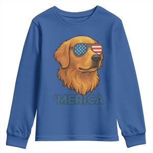 Patriotic Dog 'Merica Youth Sweatshirt Golden Retriever Sunglasses Funny 4th Of July TS02 Royal Blue Print Your Wear