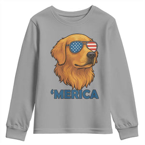 Patriotic Dog 'Merica Youth Sweatshirt Golden Retriever Sunglasses Funny 4th Of July TS02 Sport Gray Print Your Wear