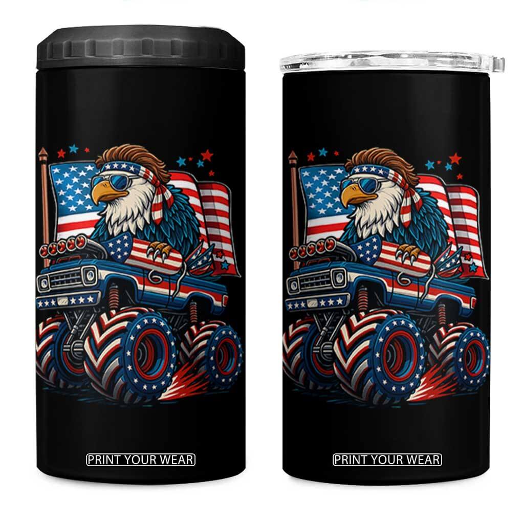 Patriotic Eagle Driving Monster Truck 4 in 1 Can Cooler Tumbler 4th of July USA Flag Freedom TS02 One Size: 16 oz Black Print Your Wear