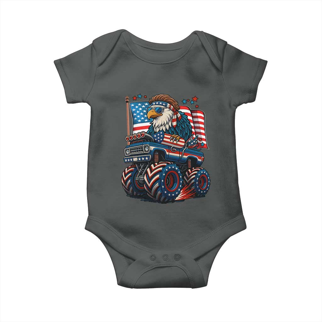 Patriotic Eagle Driving Monster Truck Baby Onesie 4th of July USA Flag Freedom TS02 Dark Heather Print Your Wear