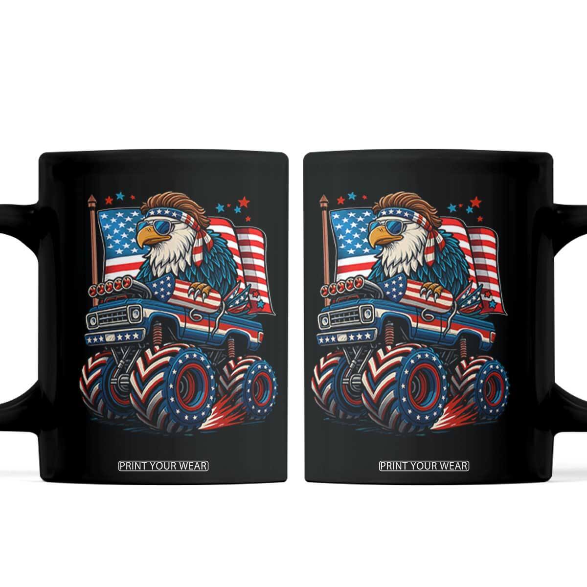 Patriotic Eagle Driving Monster Truck Coffee Mug 4th of July USA Flag Freedom TS02 Black Print Your Wear