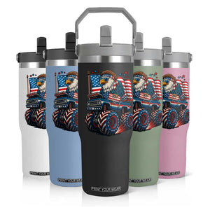 Patriotic Eagle Driving Monster Truck Flip Straw Tumbler 4th of July USA Flag Freedom TS02 Print Your Wear