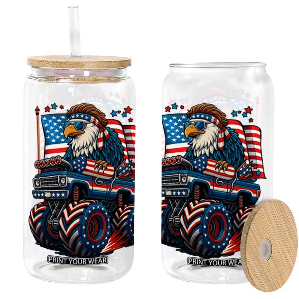 Patriotic Eagle Driving Monster Truck Glass Can 4th of July USA Flag Freedom TS02 Black Print Your Wear