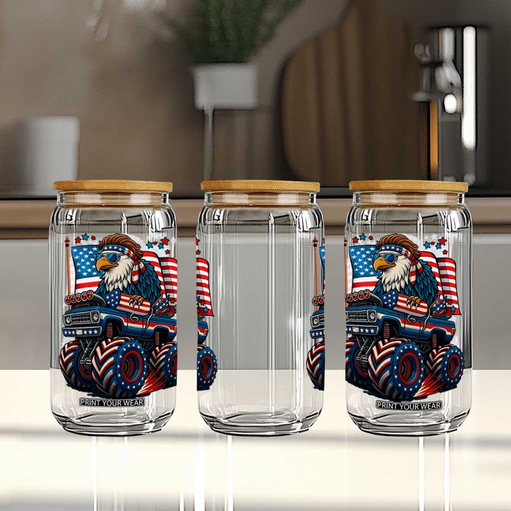 Patriotic Eagle Driving Monster Truck Glass Can 4th of July USA Flag Freedom TS02 Print Your Wear