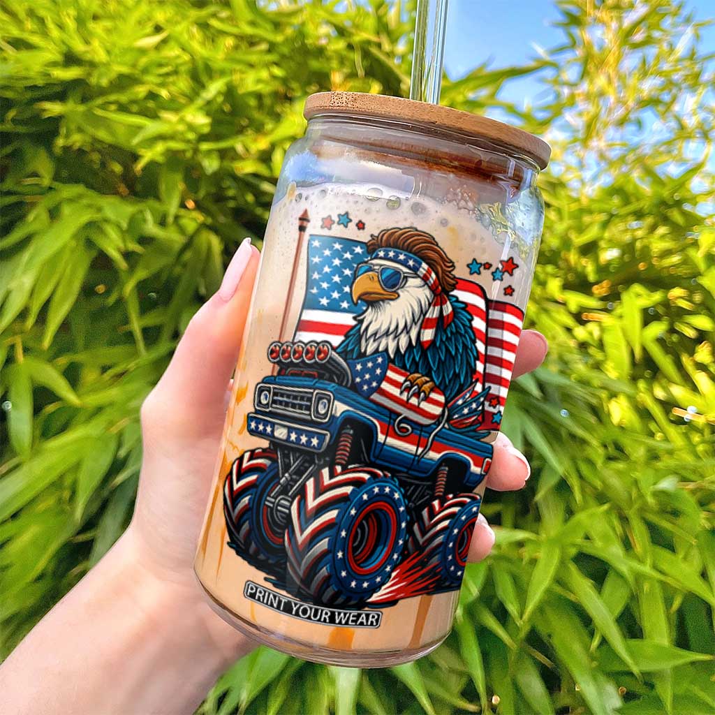 Patriotic Eagle Driving Monster Truck Glass Can 4th of July USA Flag Freedom TS02 Print Your Wear