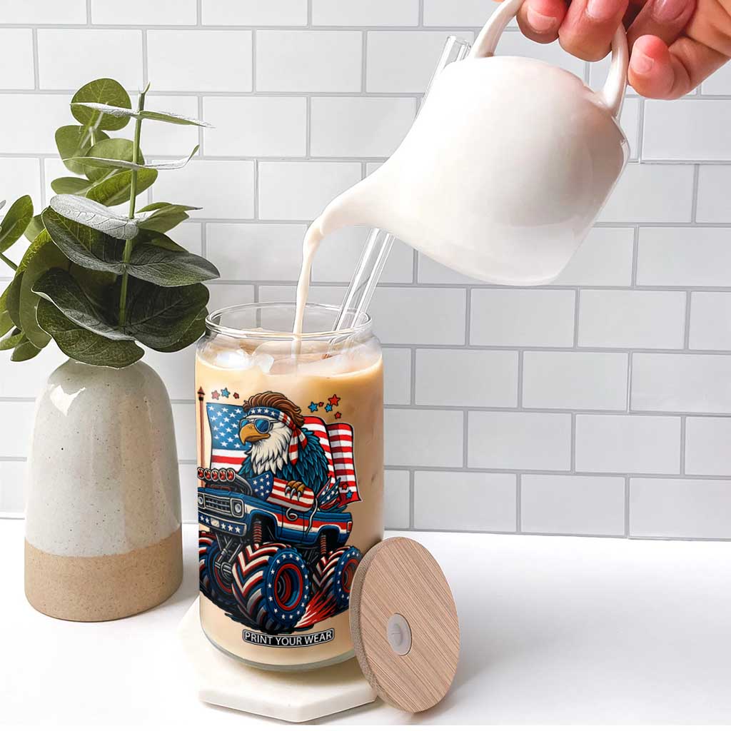 Patriotic Eagle Driving Monster Truck Glass Can 4th of July USA Flag Freedom TS02 Print Your Wear