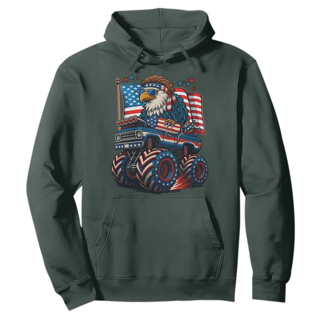 Patriotic Eagle Driving Monster Truck Hoodie 4th of July USA Flag Freedom TS02 Dark Forest Green Print Your Wear