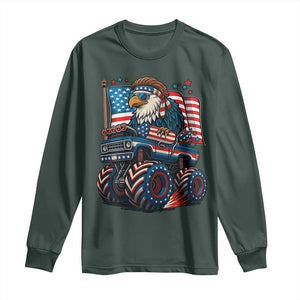 Patriotic Eagle Driving Monster Truck Long Sleeve Shirt 4th of July USA Flag Freedom TS02 Dark Forest Green Print Your Wear
