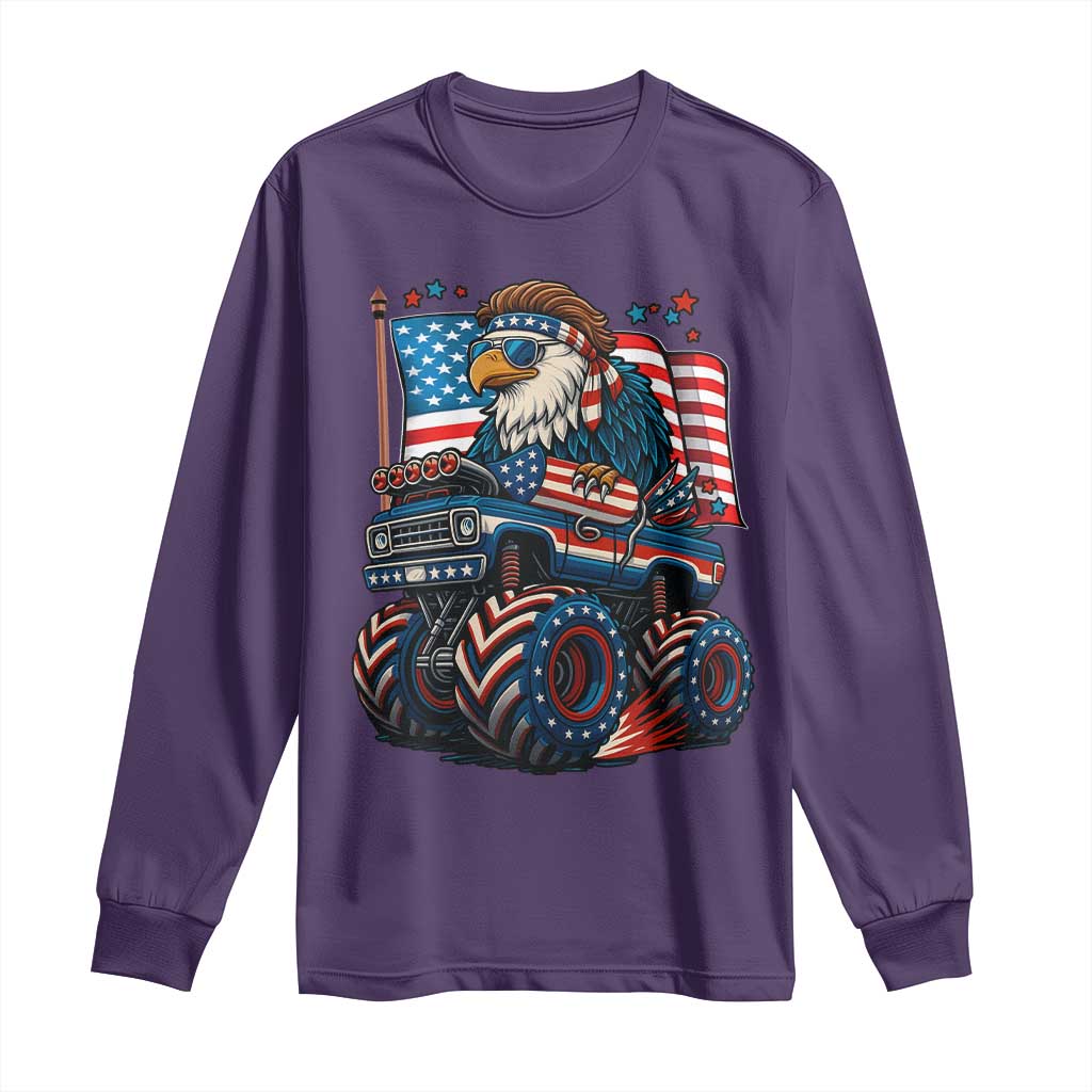 Patriotic Eagle Driving Monster Truck Long Sleeve Shirt 4th of July USA Flag Freedom TS02 Purple Print Your Wear