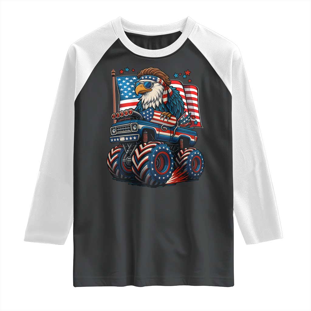 Patriotic Eagle Driving Monster Truck Raglan Shirt 4th of July USA Flag Freedom TS02 Black White Print Your Wear