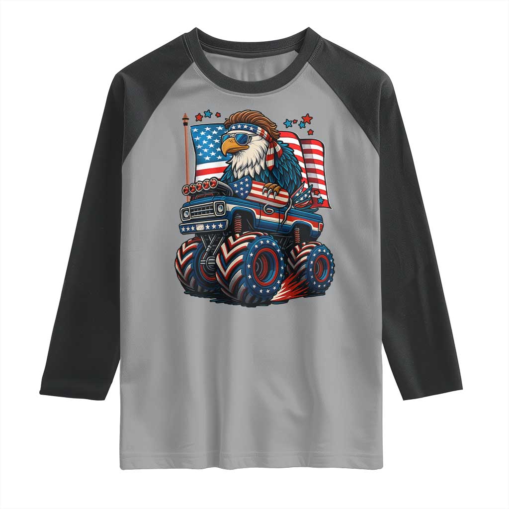 Patriotic Eagle Driving Monster Truck Raglan Shirt 4th of July USA Flag Freedom TS02 Sport Gray Black Print Your Wear