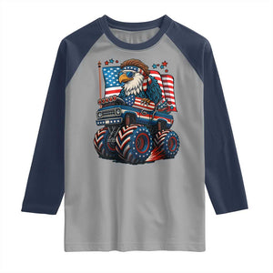 Patriotic Eagle Driving Monster Truck Raglan Shirt 4th of July USA Flag Freedom TS02 Sport Gray Navy Print Your Wear