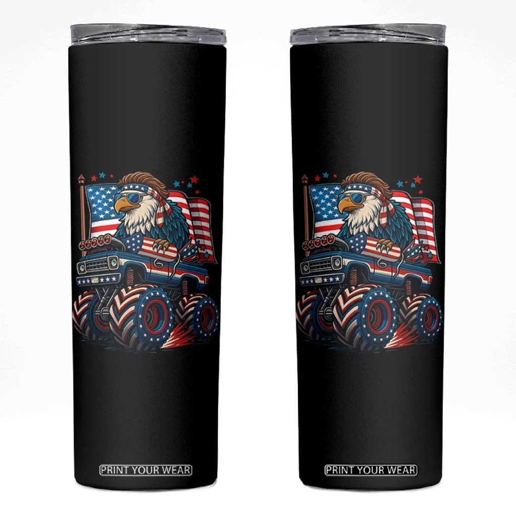 Patriotic Eagle Driving Monster Truck Skinny Tumbler 4th of July USA Flag Freedom TS02 Black Print Your Wear