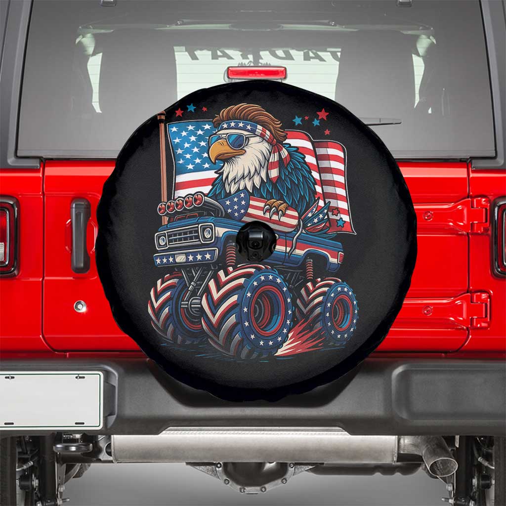 Patriotic Eagle Driving Monster Truck Spare Tire Cover 4th of July USA Flag Freedom TS02 Black Print Your Wear
