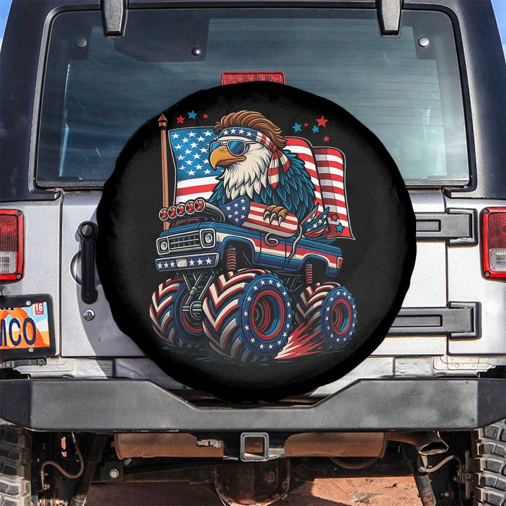 Patriotic Eagle Driving Monster Truck Spare Tire Cover 4th of July USA Flag Freedom TS02 No hole Black Print Your Wear