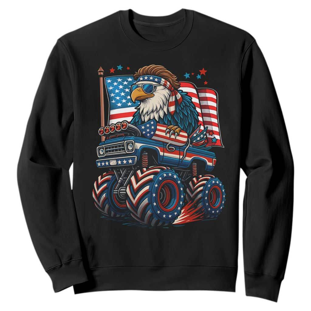 Patriotic Eagle Driving Monster Truck Sweatshirt 4th of July USA Flag Freedom TS02 Black Print Your Wear